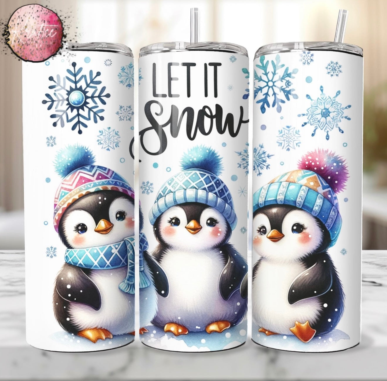 Let It Snow Penguins 20oz Skinny Tumbler