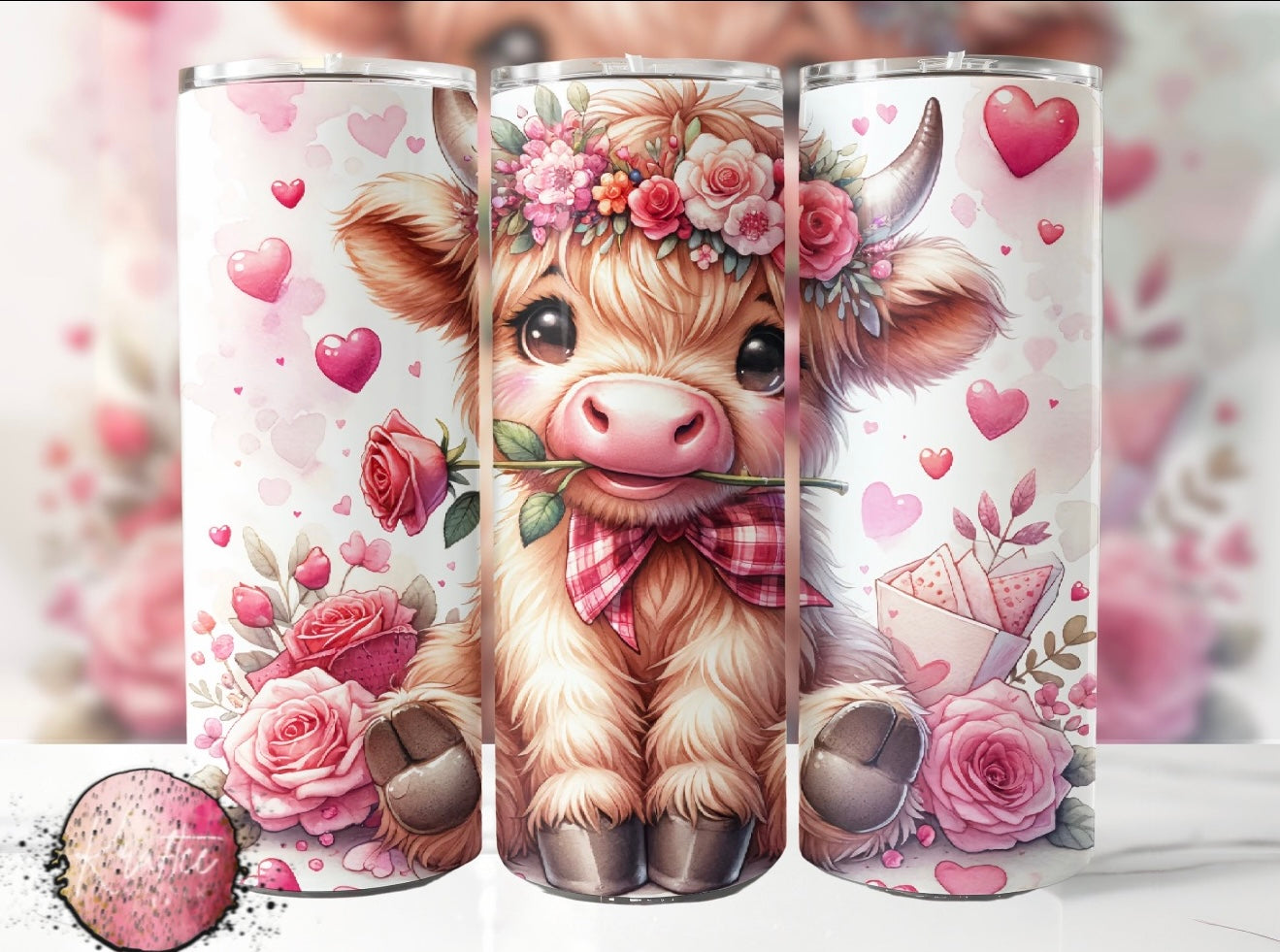 Valentine Rose Cow 20oz Skinny Tumbler
