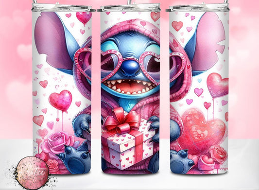 Valentine Heart Glasses Stitch 20oz Skinny Tumbler