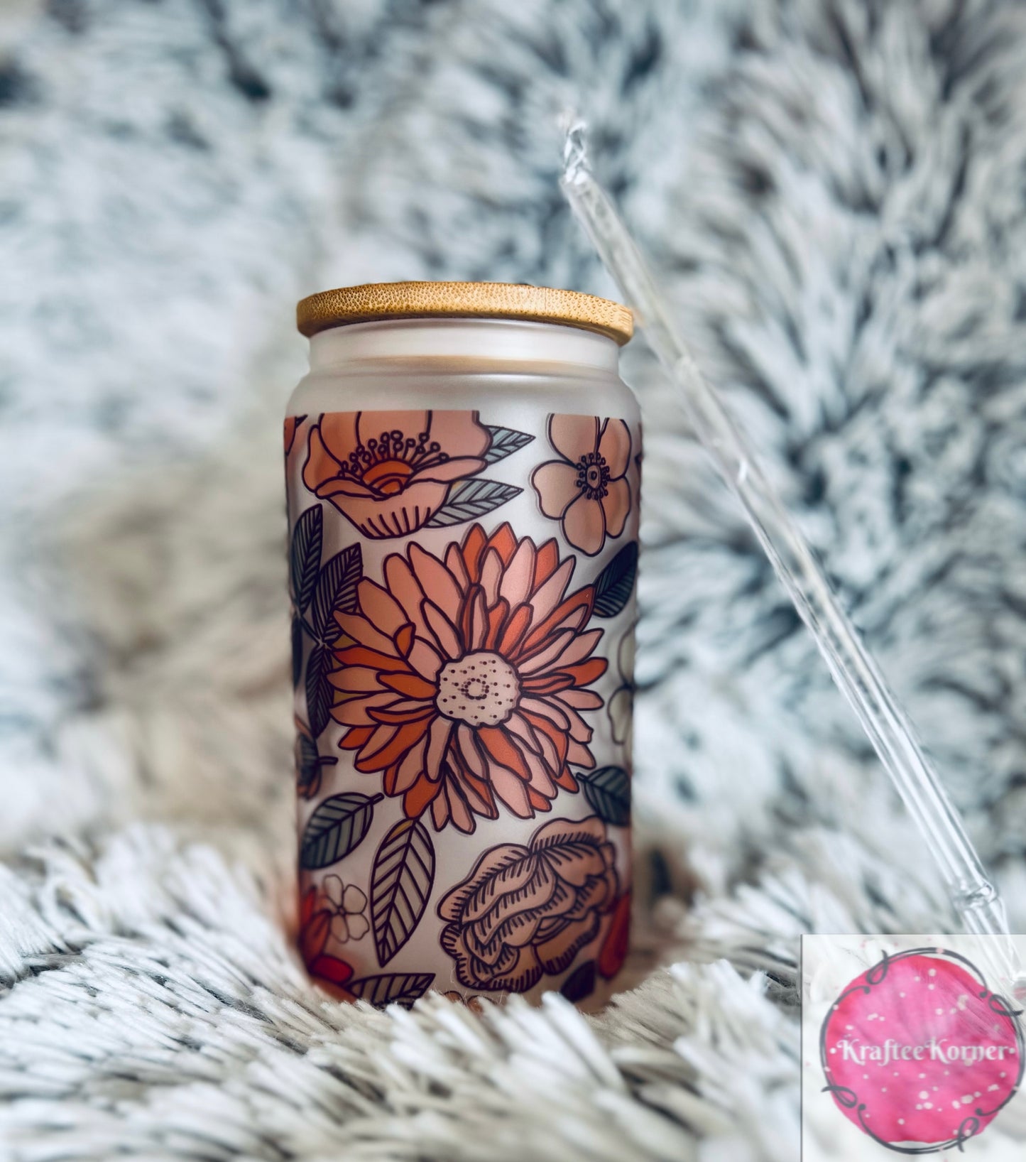 Coral Floral 16oz Libby Glass