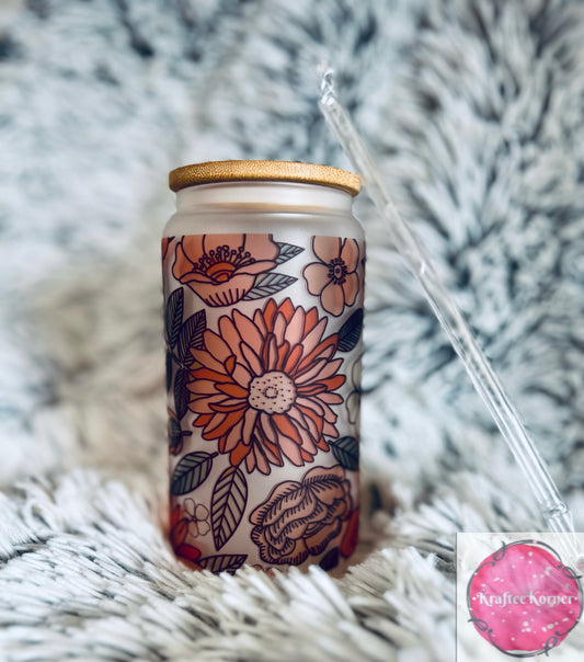 Coral Floral 16oz Libby Glass