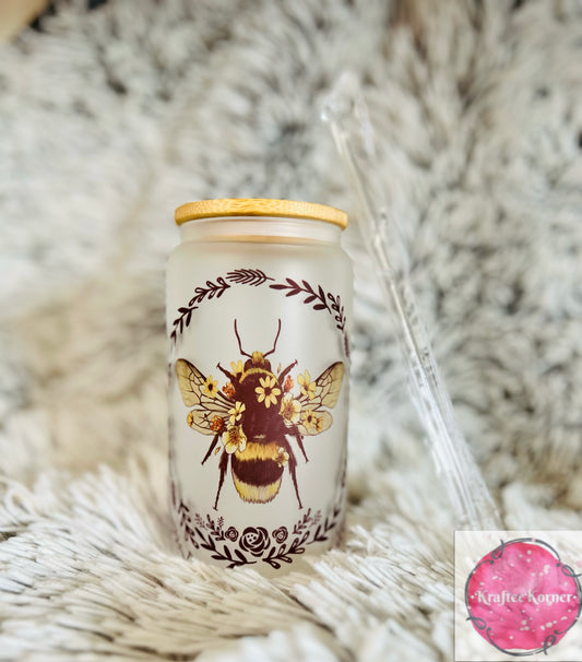 Floral Bee 16oz Libby Glass