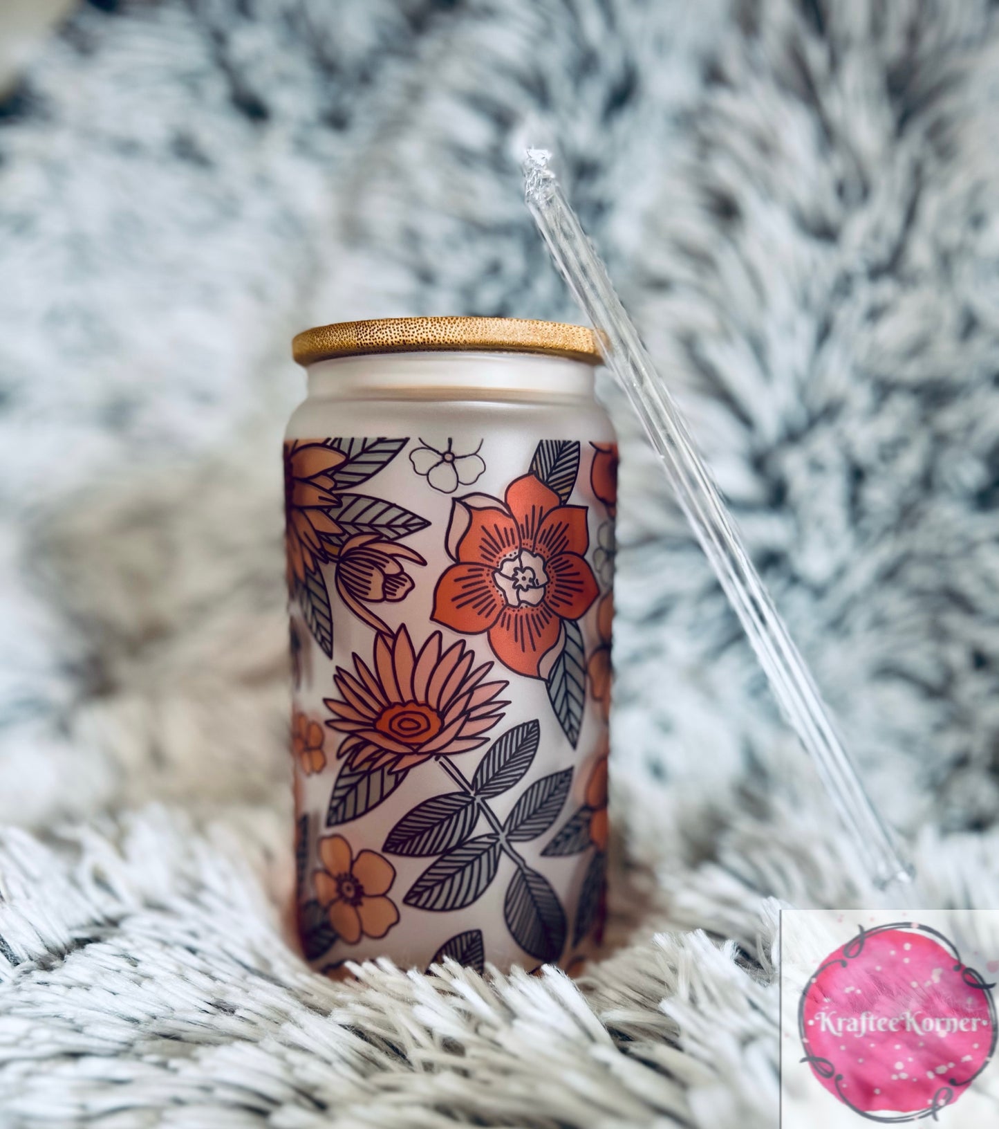 Coral Floral 16oz Libby Glass