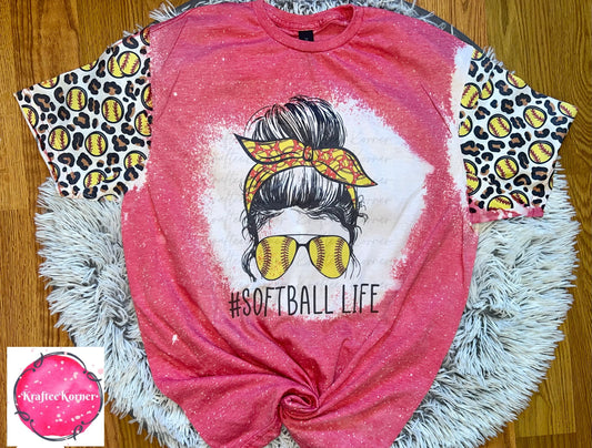Softball Life Messy Bun Bleached Unisex T-shirt