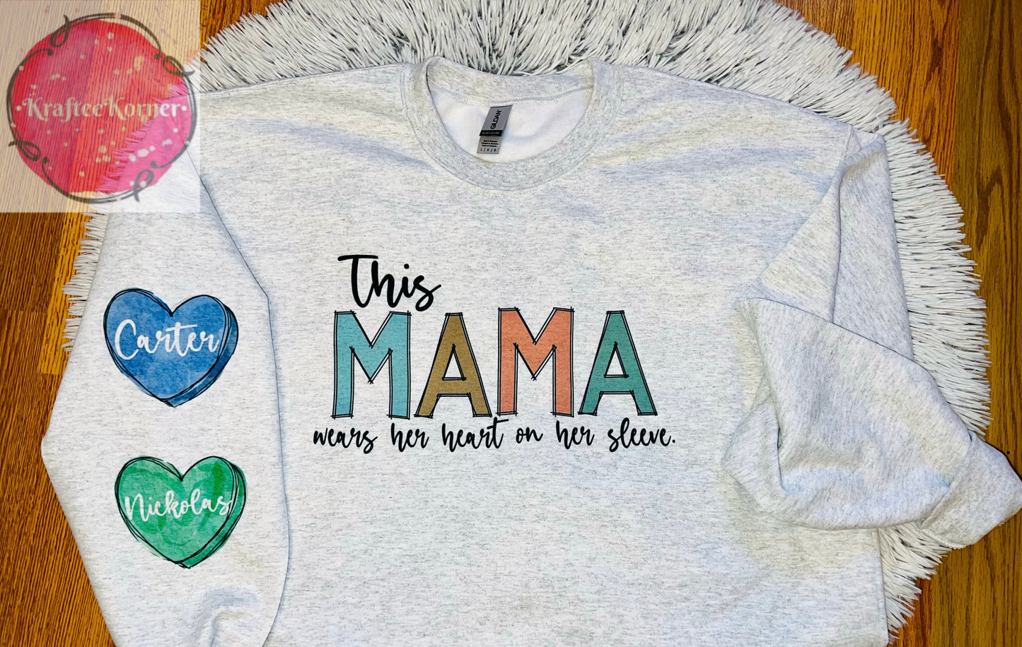 Custom Heart on Sleeve Crewneck Sweatshirt